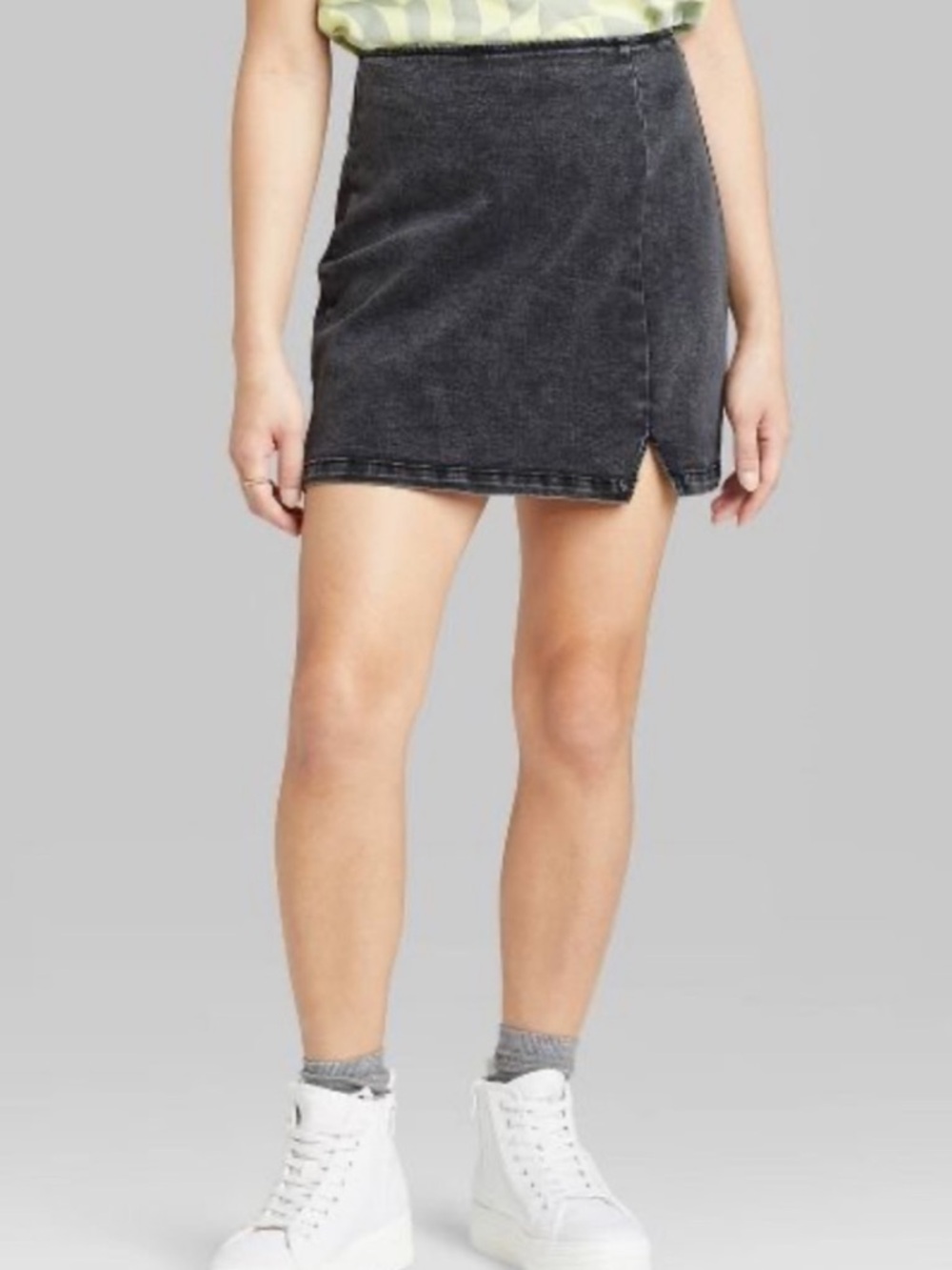 Wild Fable washed black Notch Front Seamed Denim Mini Skirt